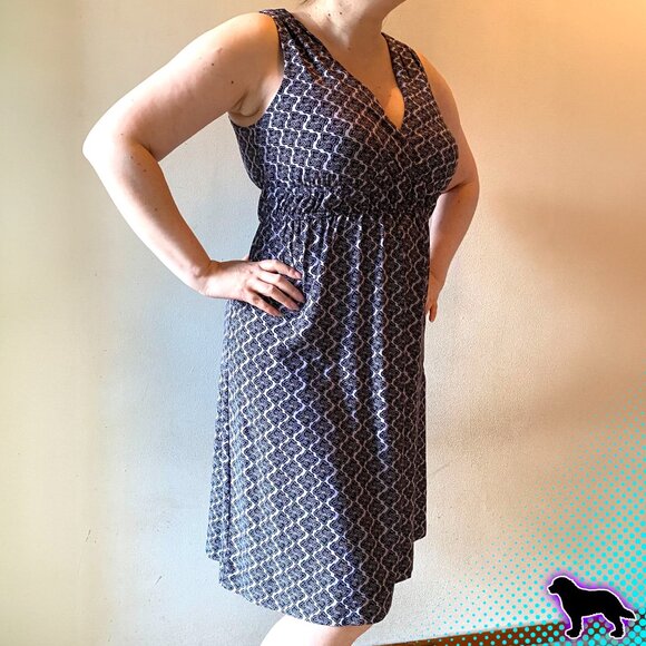 Soma Periwinkle and Black Printed Dress Mini Sleeveless Medium M Low Cut Keyhole - Picture 2 of 4